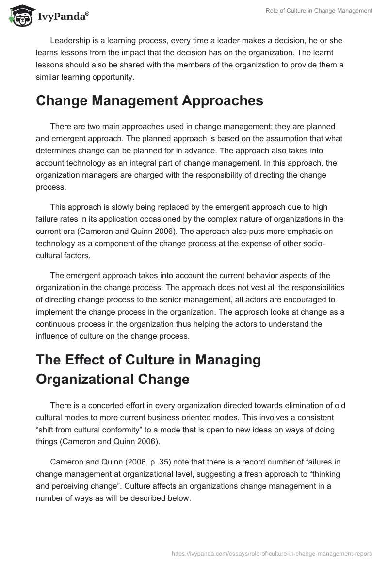 Role of Culture in Change Management. Page 3