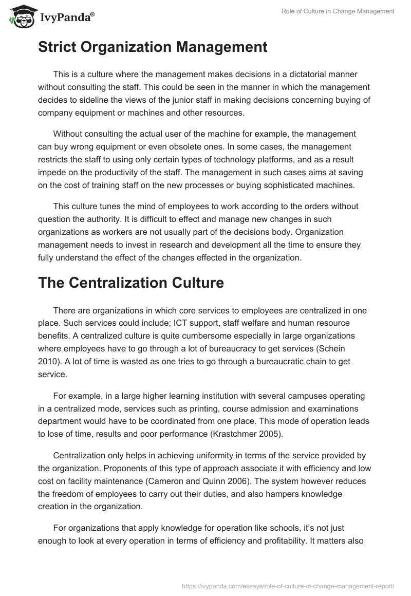 Role of Culture in Change Management. Page 4