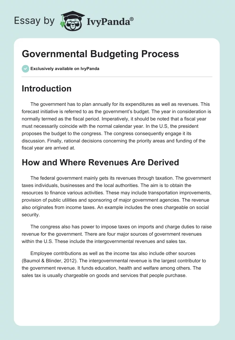 Governmental Budgeting Process. Page 1