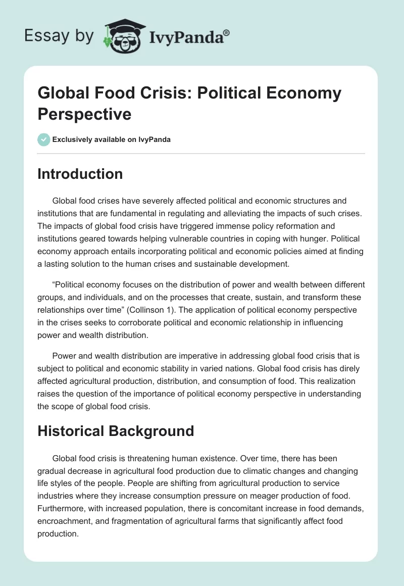 Global Food Crisis: Political Economy Perspective. Page 1