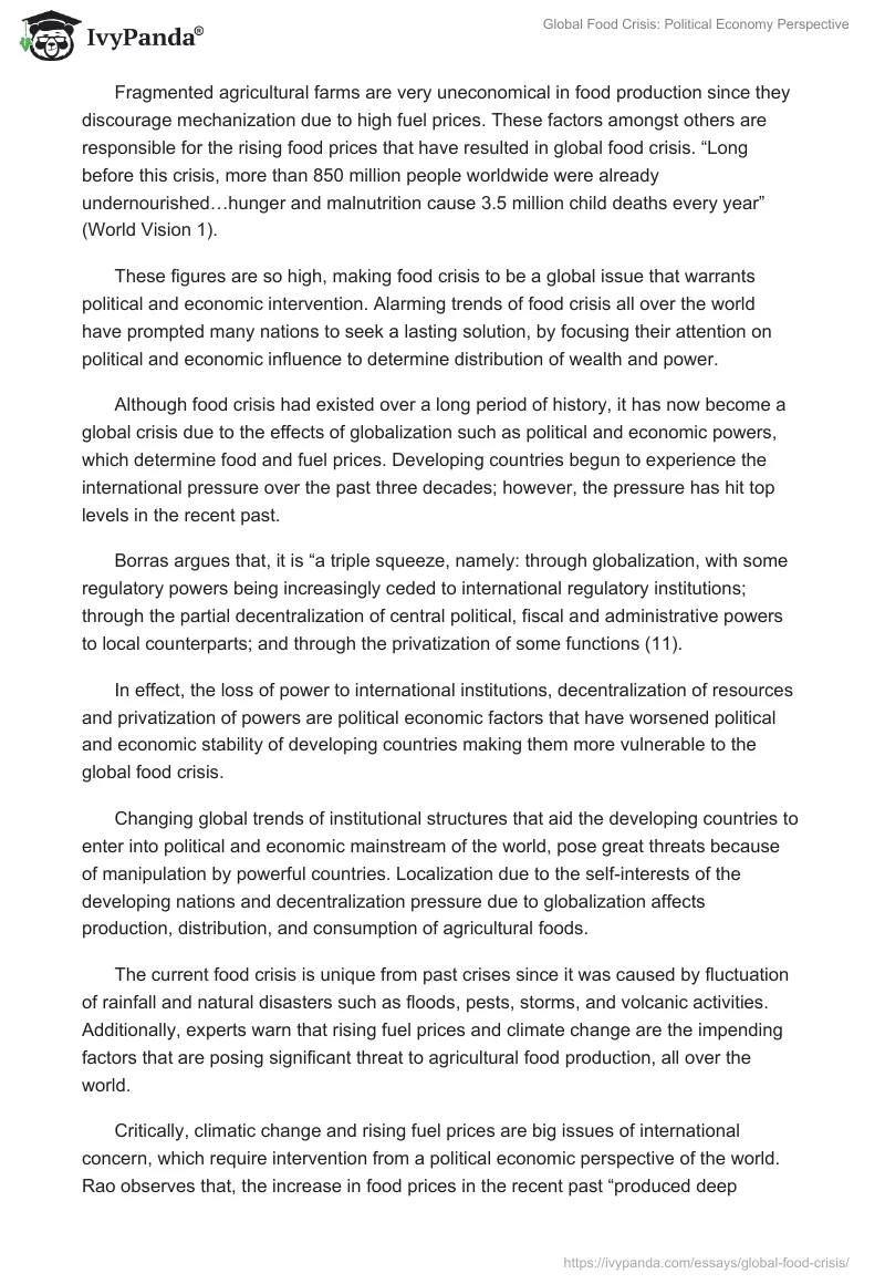 Global Food Crisis: Political Economy Perspective. Page 2