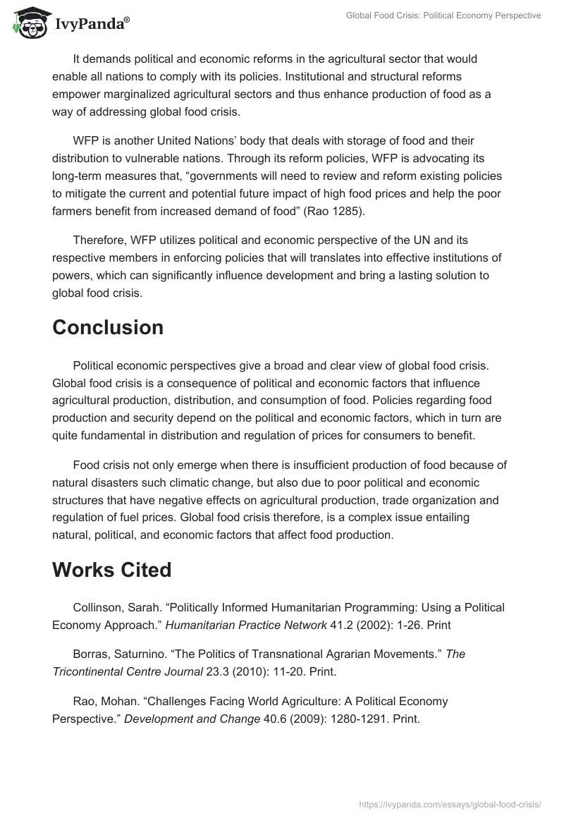 Global Food Crisis: Political Economy Perspective. Page 5
