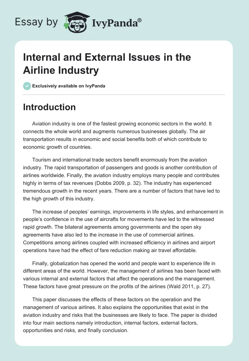 Internal and External Issues in the Airline Industry. Page 1