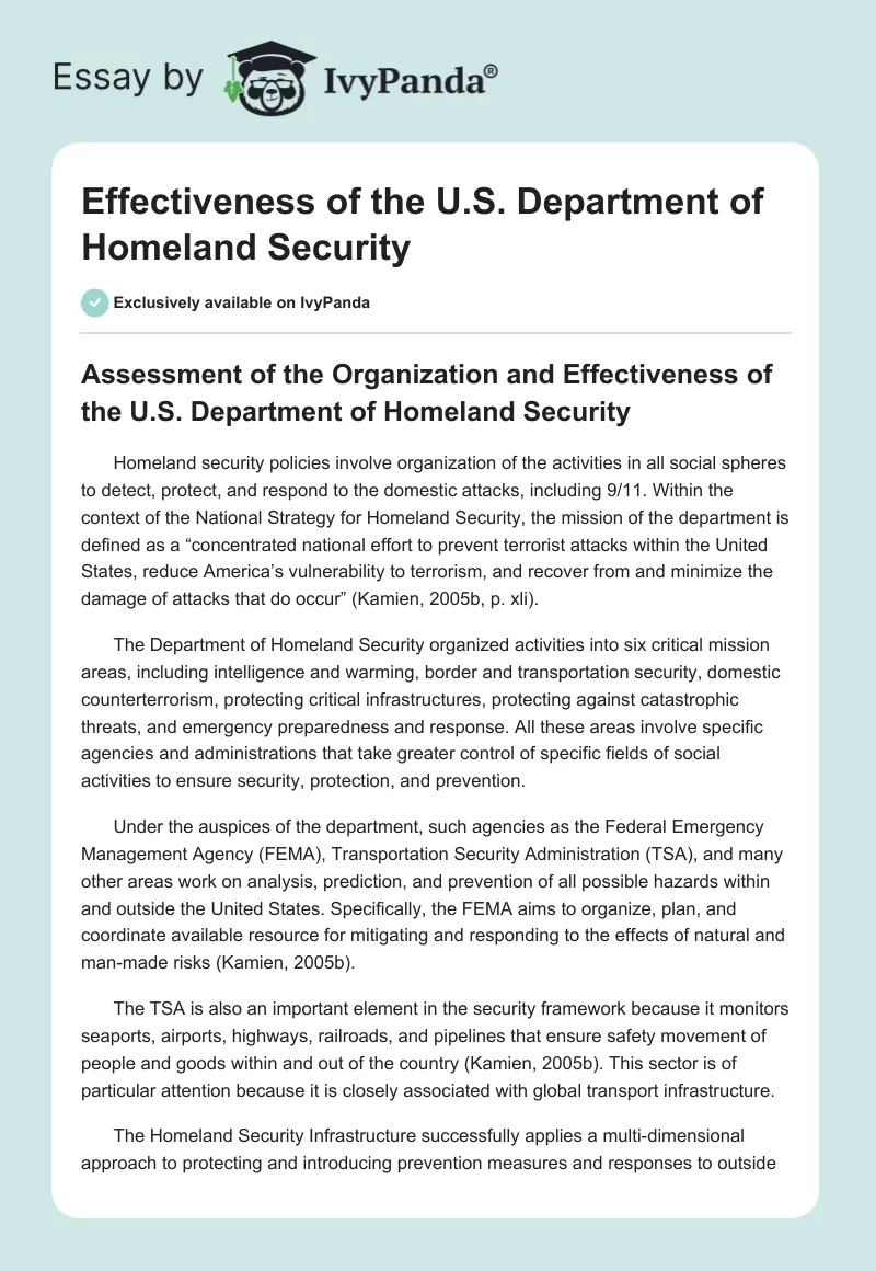 Effectiveness of the U.S. Department of Homeland Security. Page 1
