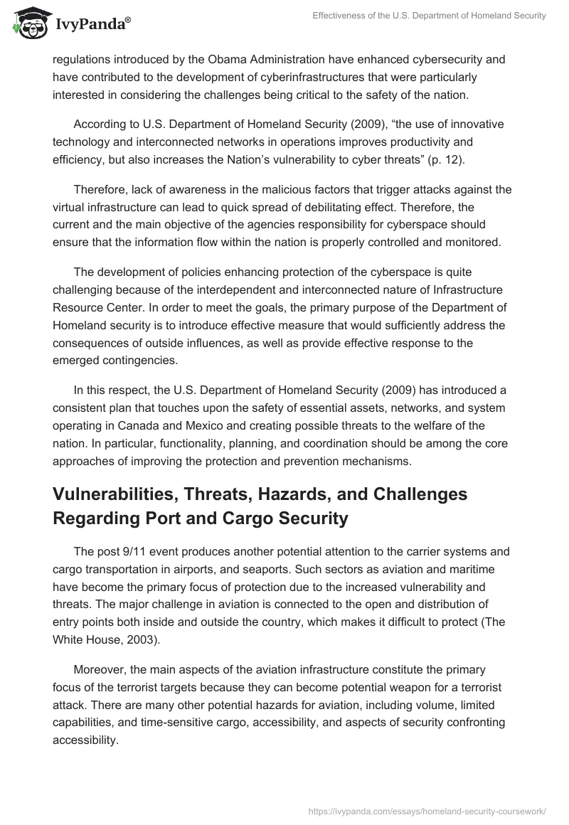 Effectiveness of the U.S. Department of Homeland Security. Page 3