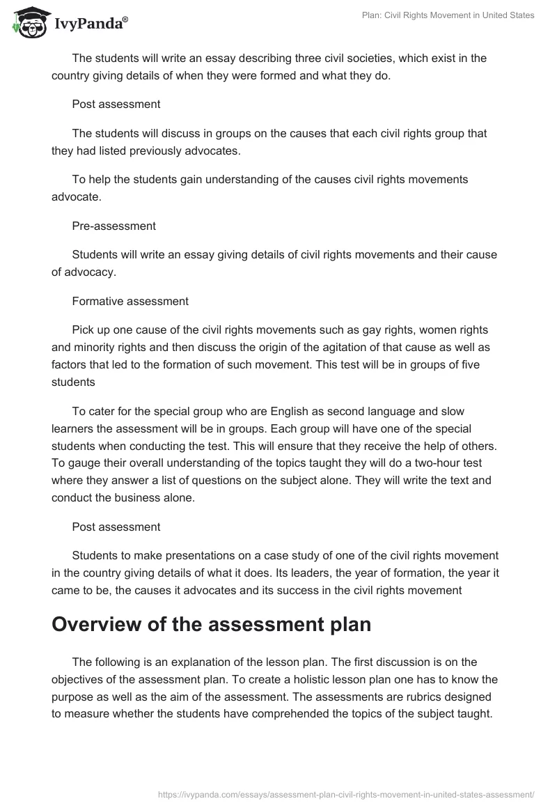 Plan: Civil Rights Movement in United States. Page 3