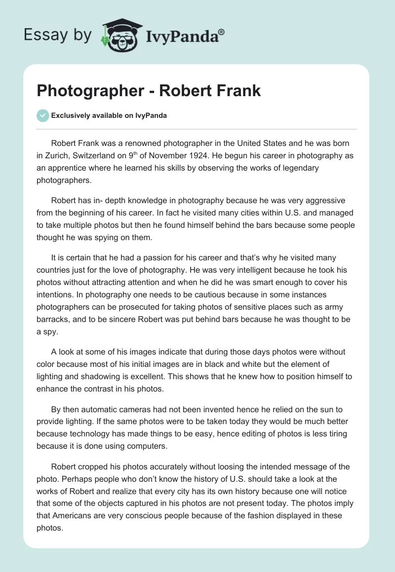 Photographer - Robert Frank. Page 1