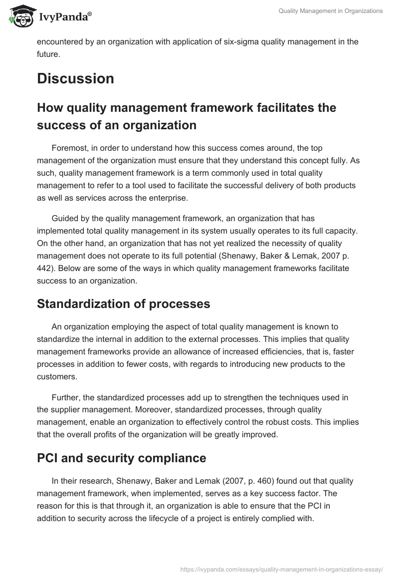Quality Management in Organizations. Page 2