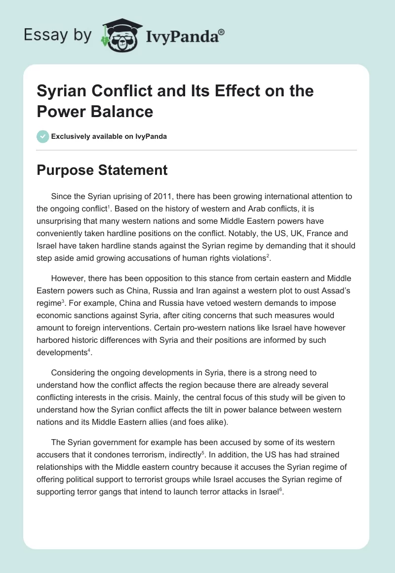 Syrian Conflict and Its Effect on the Power Balance. Page 1