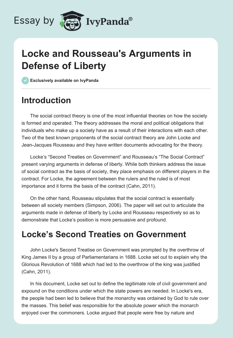 Locke and Rousseau's Arguments in Defense of Liberty. Page 1