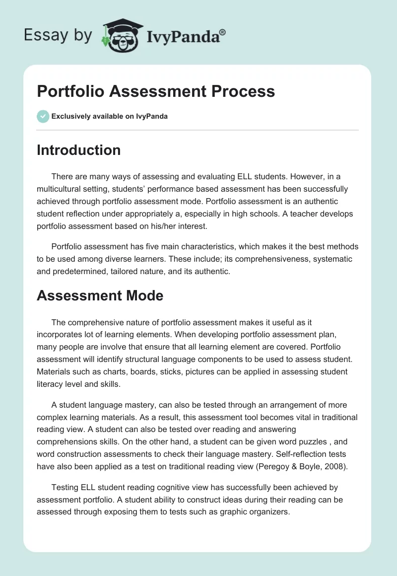 Portfolio Assessment Process 555 Words Essay Example