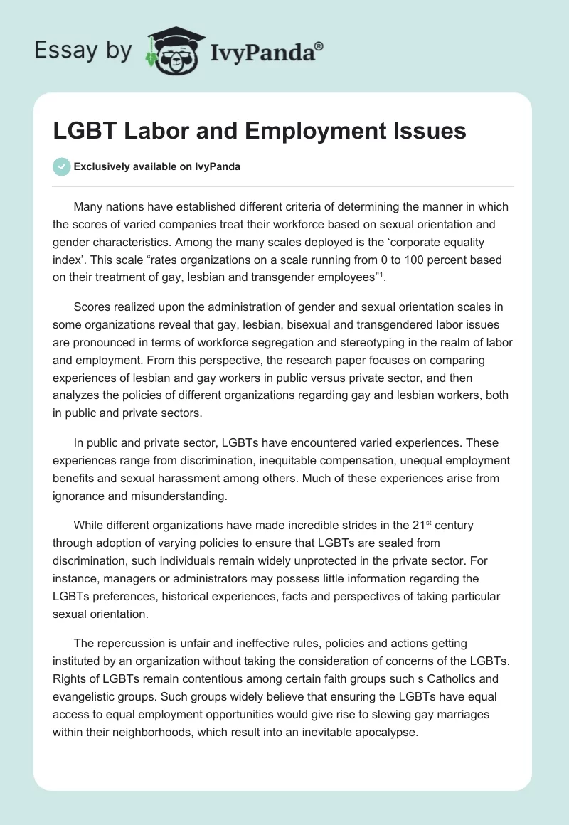 LGBT Labor and Employment Issues. Page 1