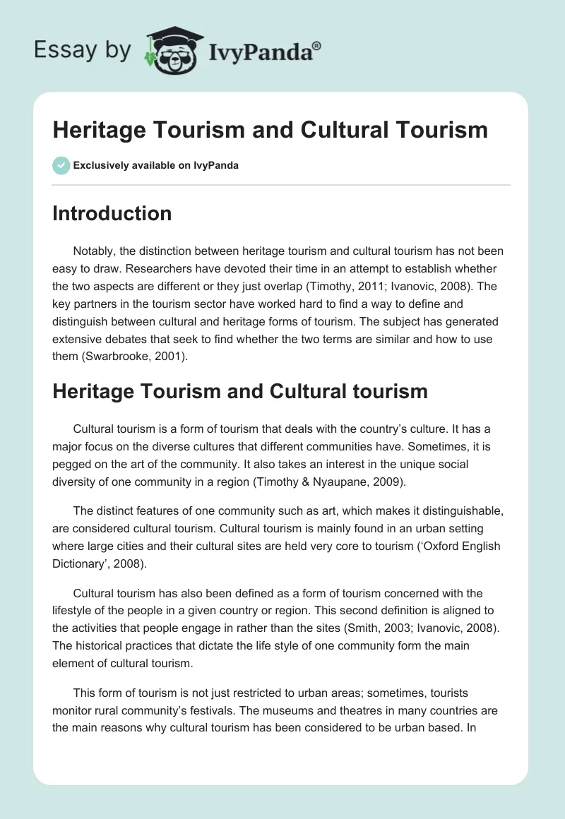 Heritage Tourism and Cultural Tourism. Page 1
