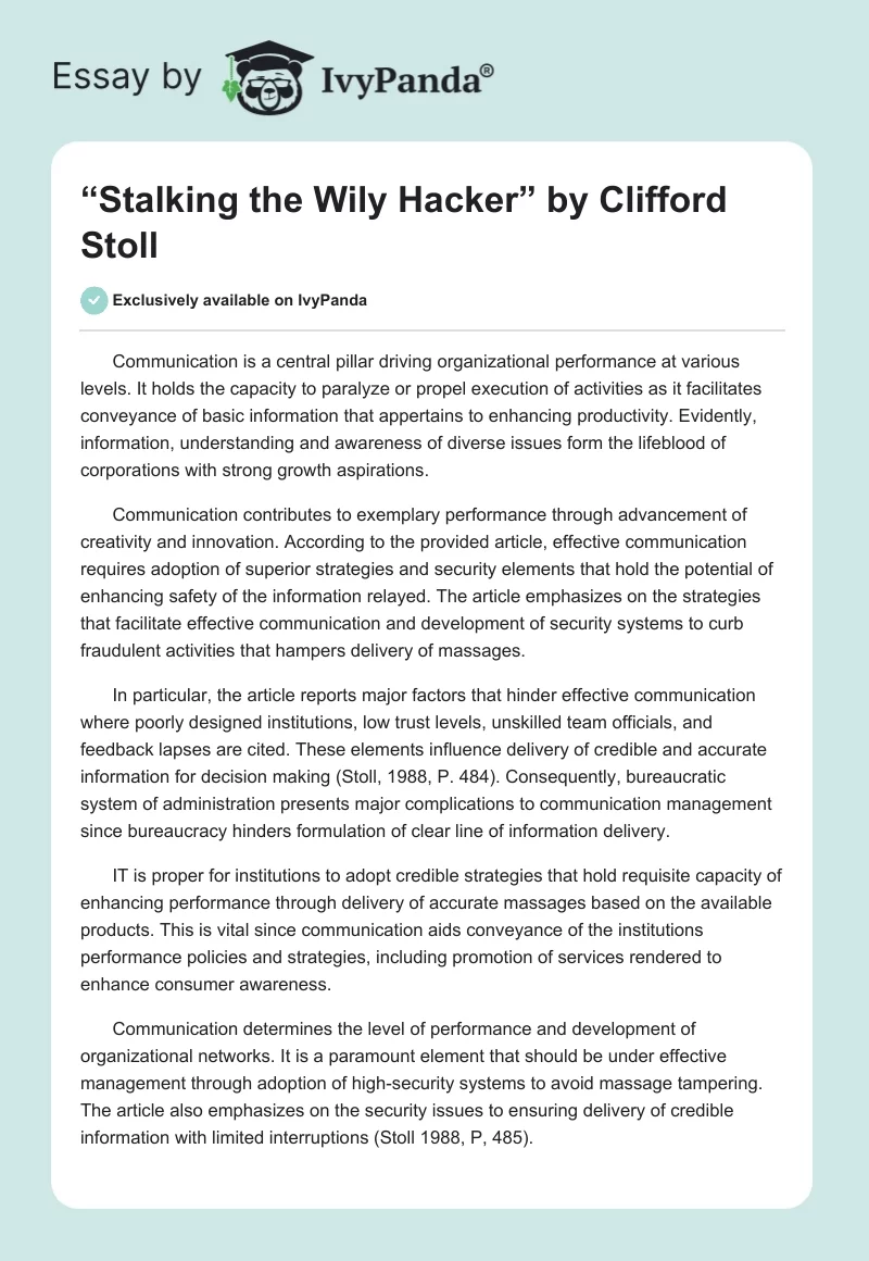 “Stalking the Wily Hacker” by Clifford Stoll. Page 1