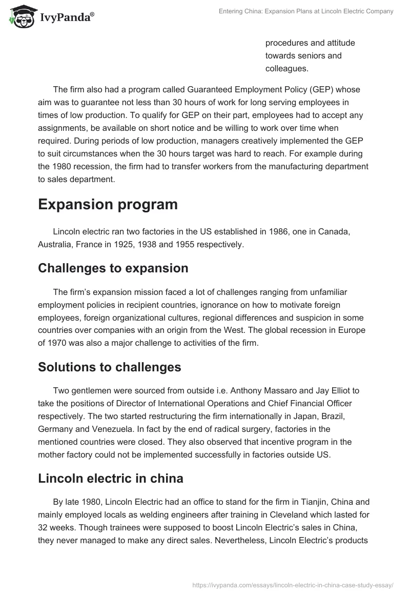 Entering China: Expansion Plans at Lincoln Electric Company. Page 3