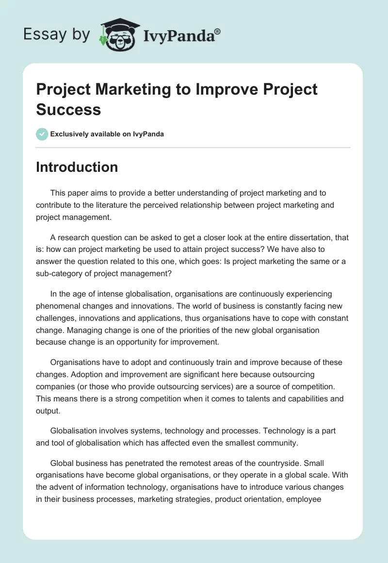 Project Marketing to Improve Project Success. Page 1