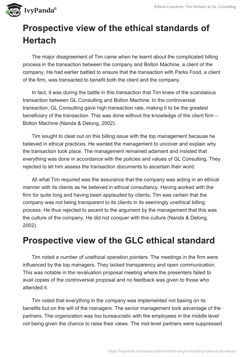 Ethical Concerns: Tim Hertach at GL Consulting. Page 2