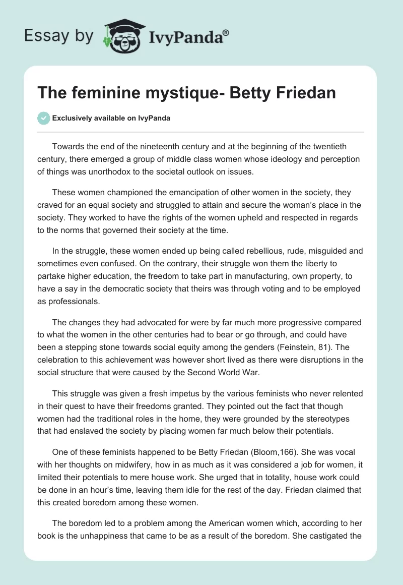 The feminine mystique- Betty Friedan. Page 1