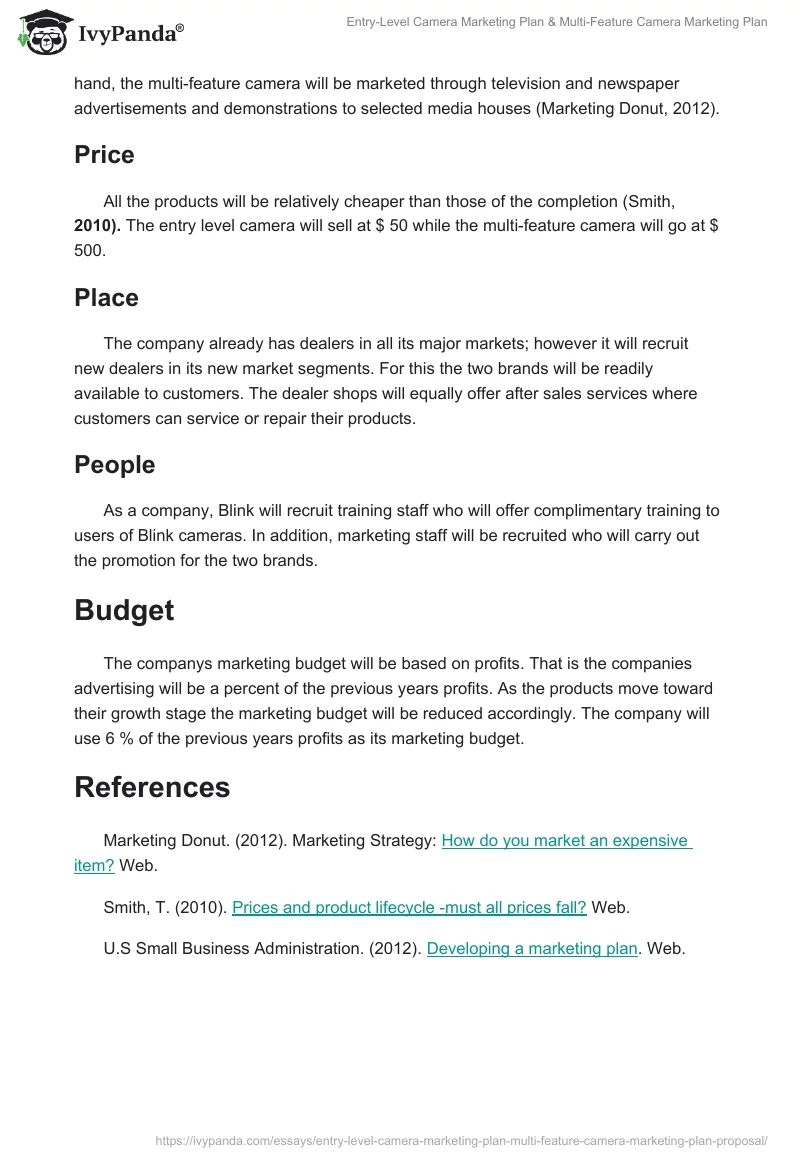 Entry-Level Camera Marketing Plan & Multi-Feature Camera Marketing Plan. Page 3