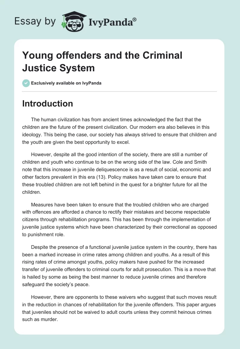 Young Offenders and the Criminal Justice System. Page 1