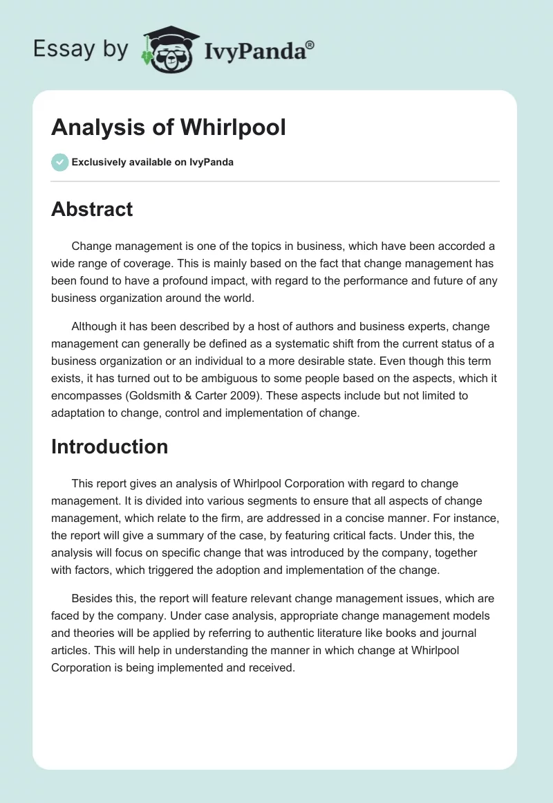 Analysis of Whirlpool. Page 1