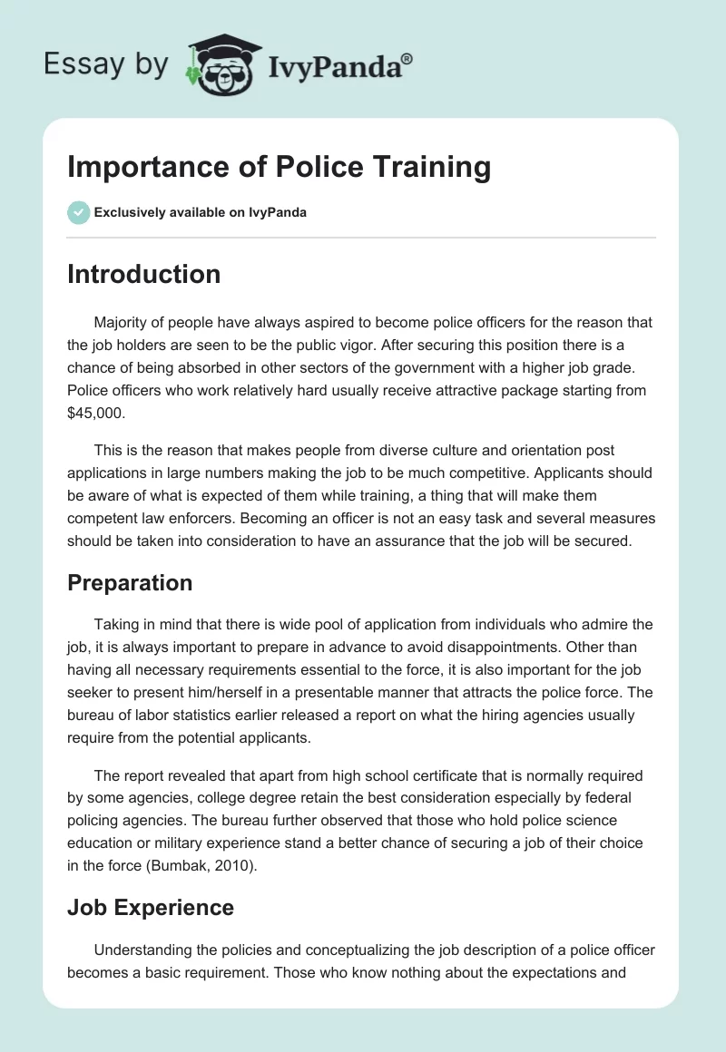 Importance of Police Training. Page 1