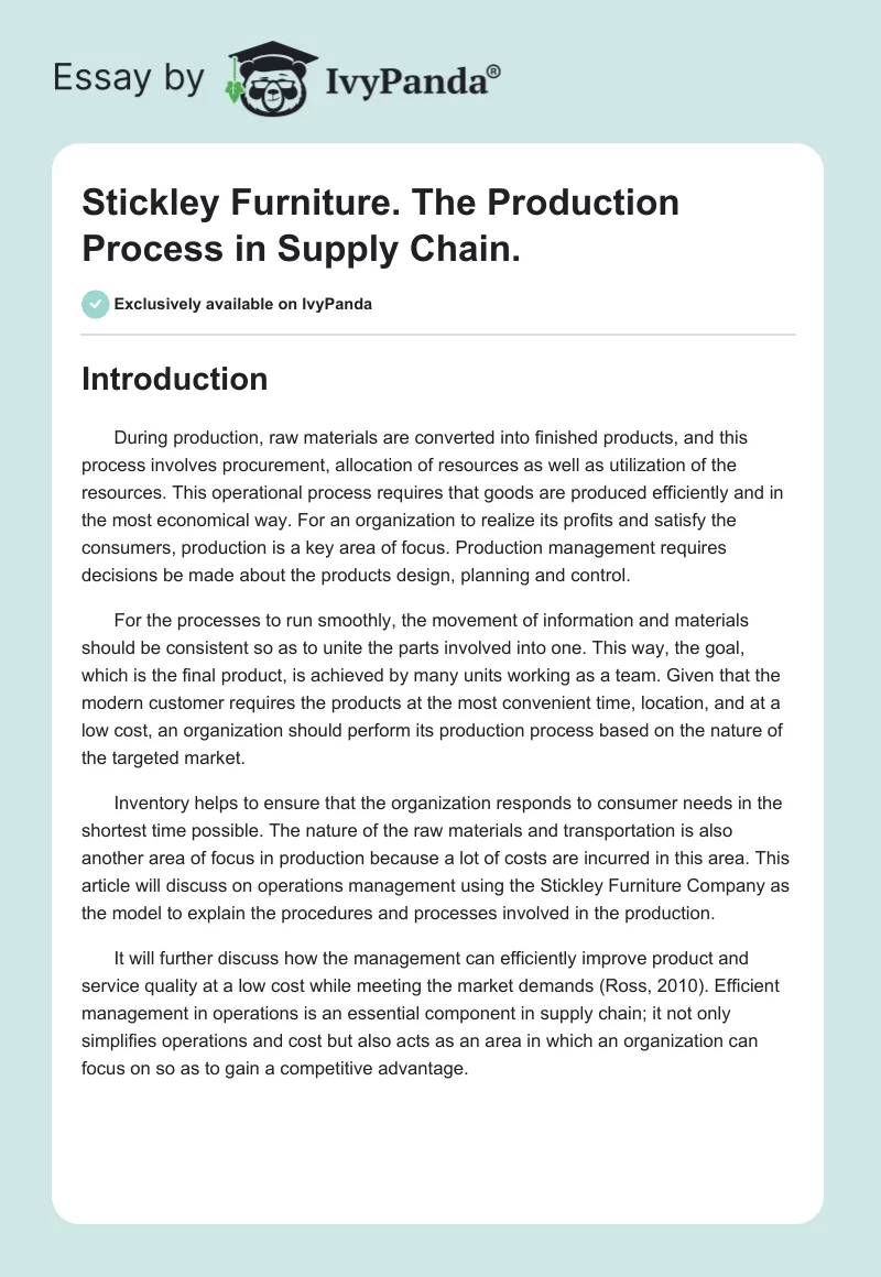 Stickley Furniture. The Production Process in Supply Chain.. Page 1