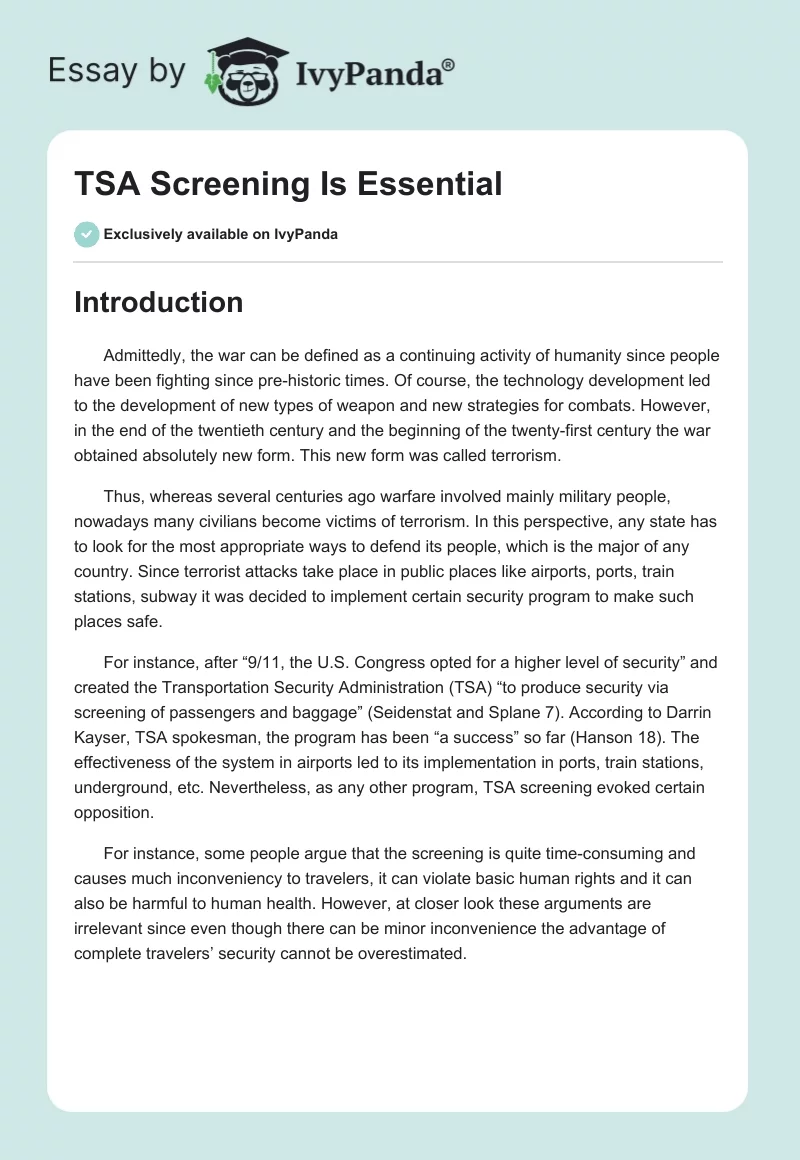 TSA Screening Is Essential. Page 1