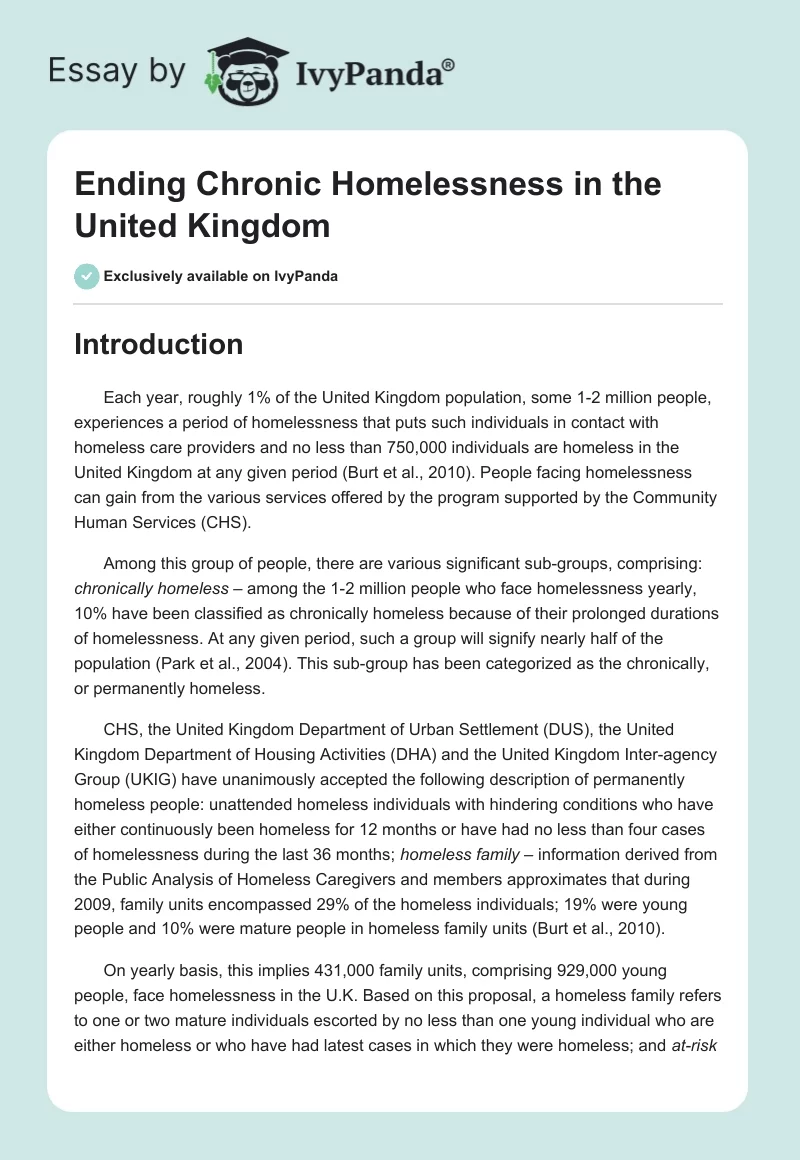 Ending Chronic Homelessness in the United Kingdom. Page 1