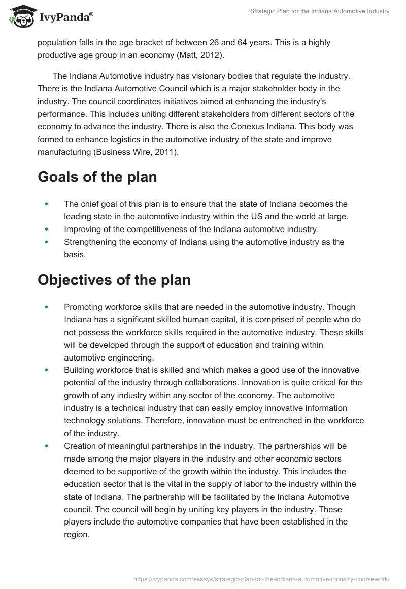 Strategic Plan for the Indiana Automotive Industry. Page 2