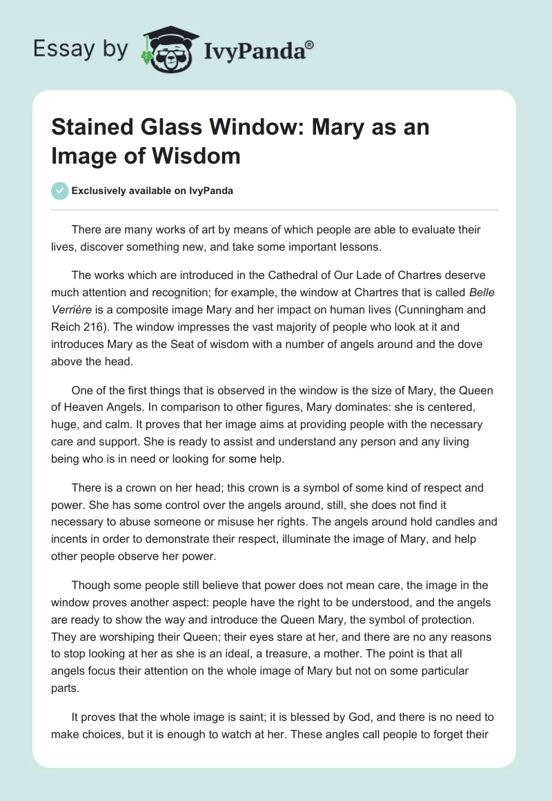 Stained Glass Window: Mary as an Image of Wisdom. Page 1