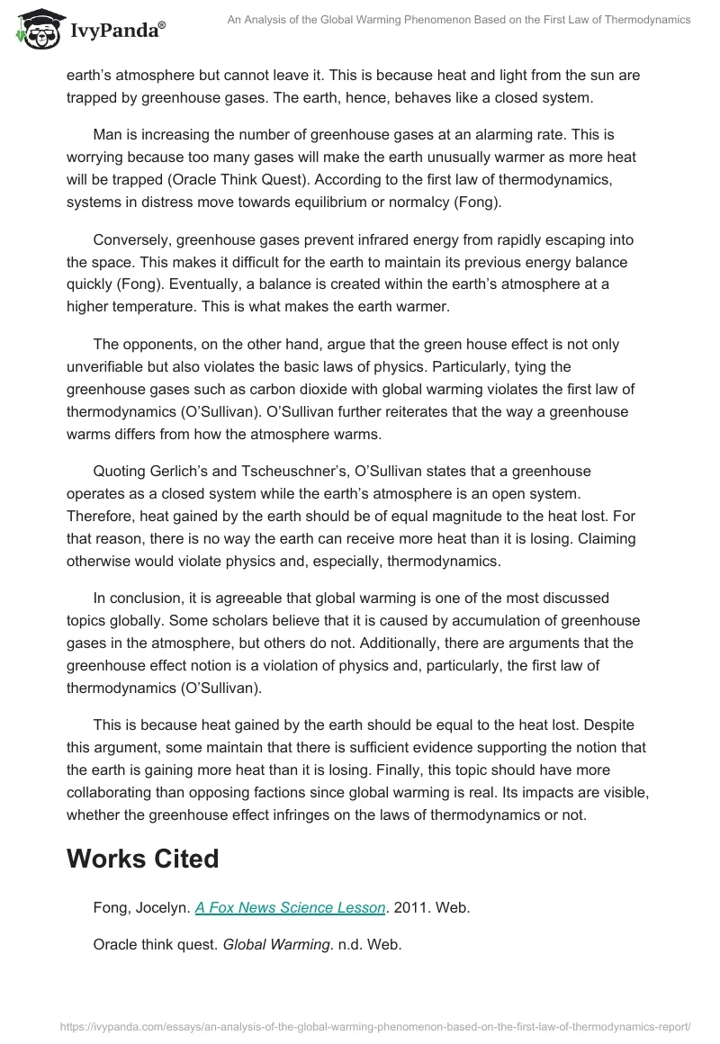 An Analysis of the Global Warming Phenomenon Based on the First Law of Thermodynamics. Page 3