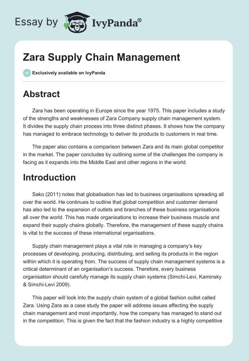 Zara Supply Chain Management. Page 1