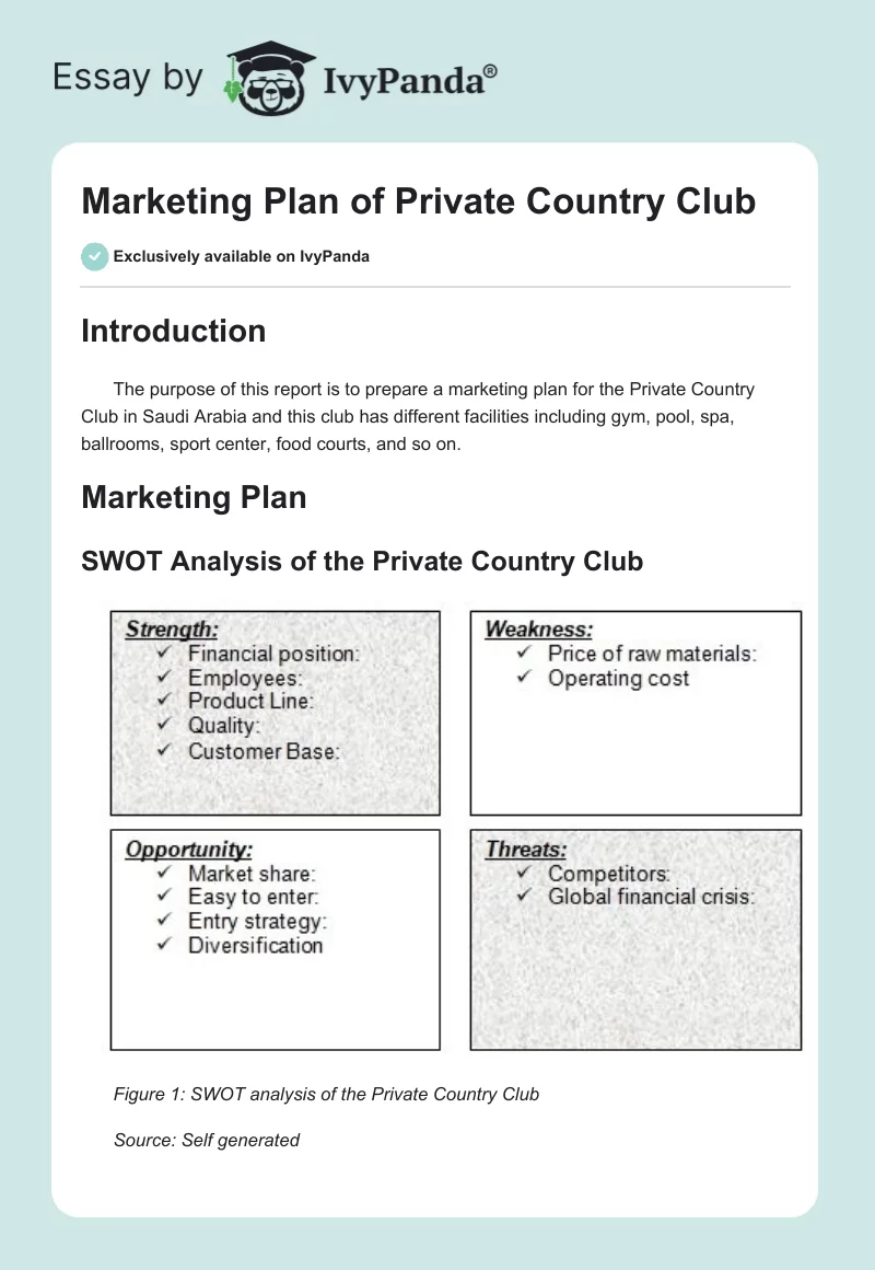 Marketing Plan of Private Country Club. Page 1