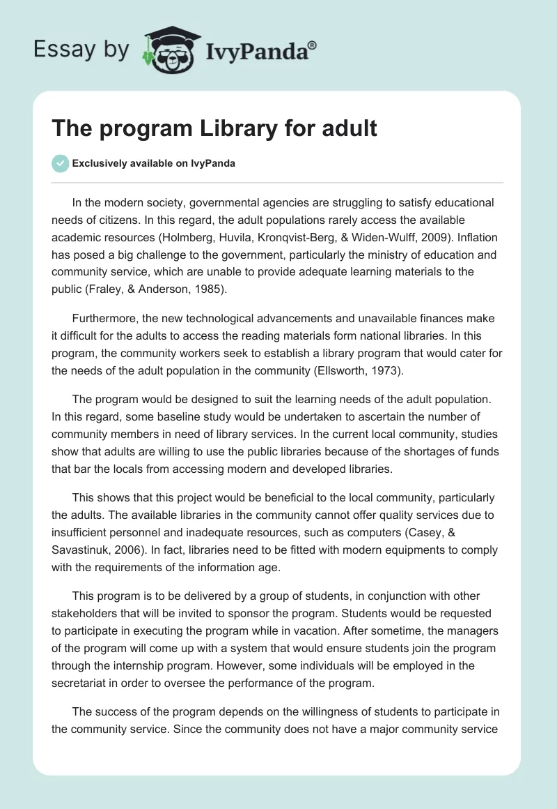 The program Library for adult. Page 1