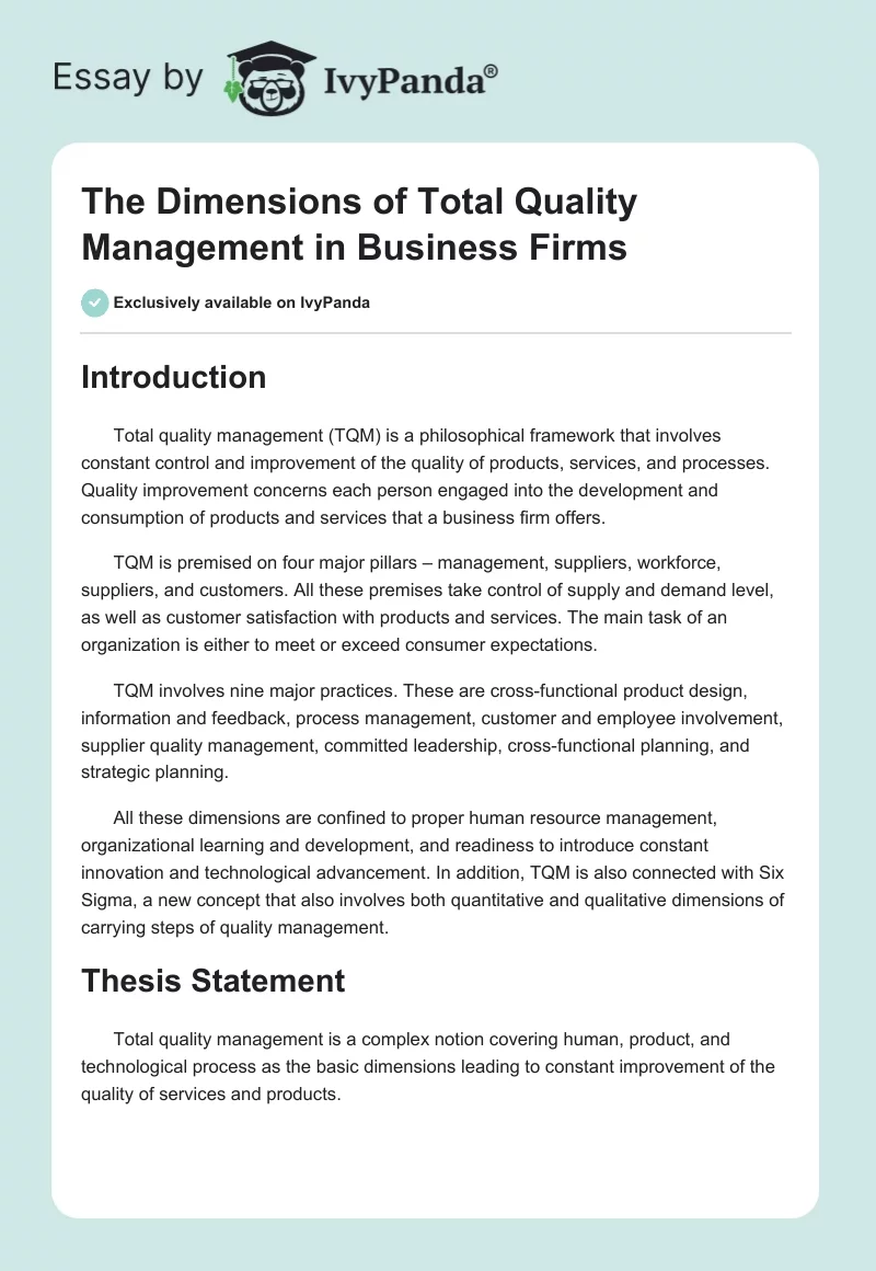 The Dimensions of Total Quality Management in Business Firms. Page 1