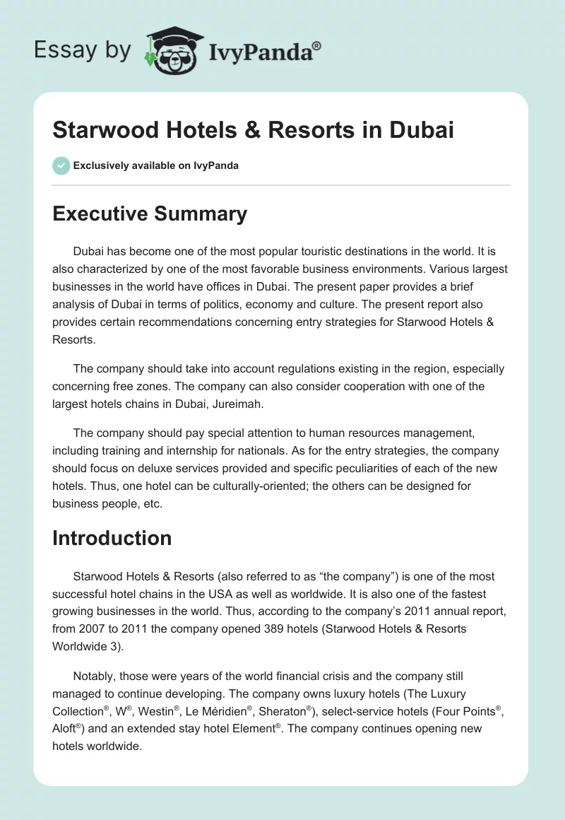 Starwood Hotels & Resorts in Dubai. Page 1