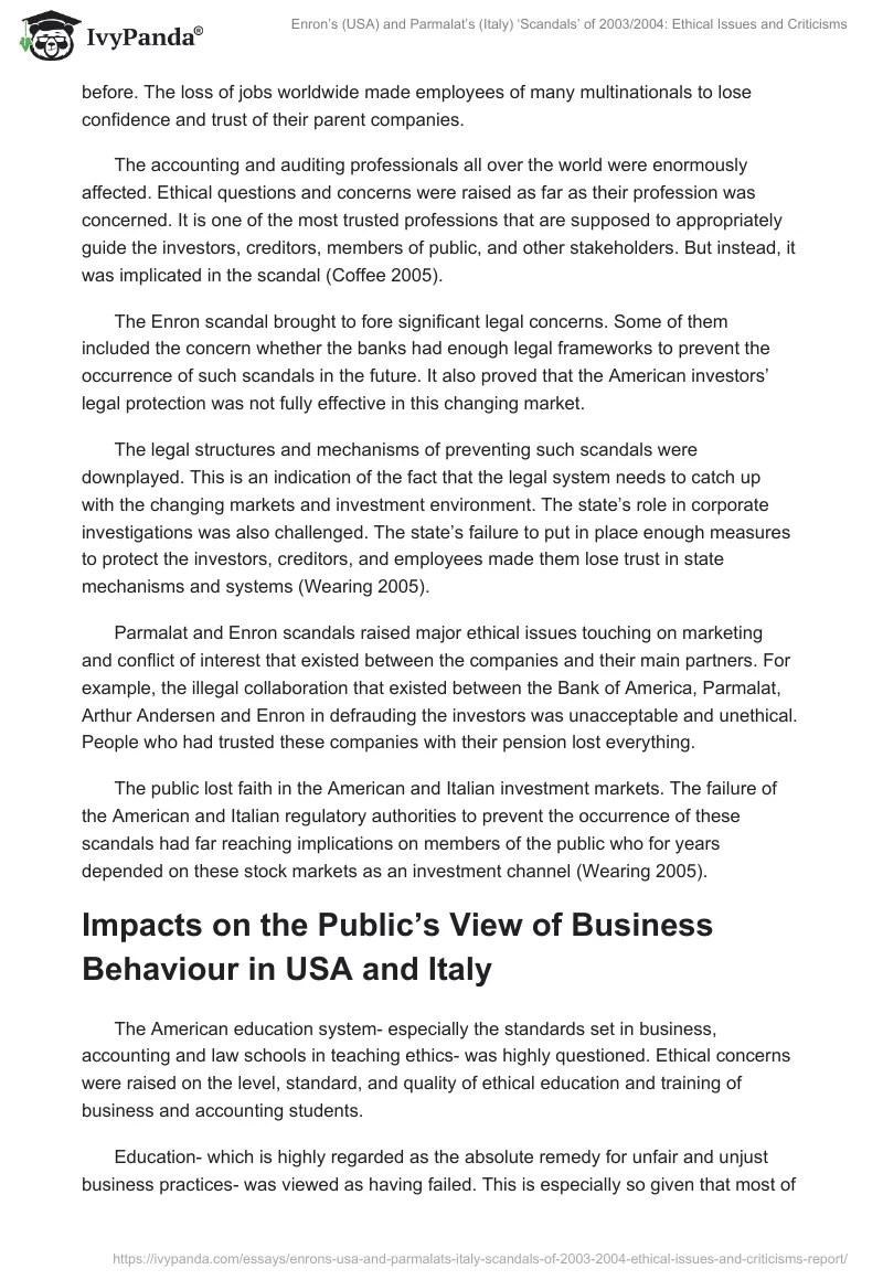 Enron’s (USA) and Parmalat’s (Italy) ‘Scandals’ of 2003/2004: Ethical Issues and Criticisms. Page 5