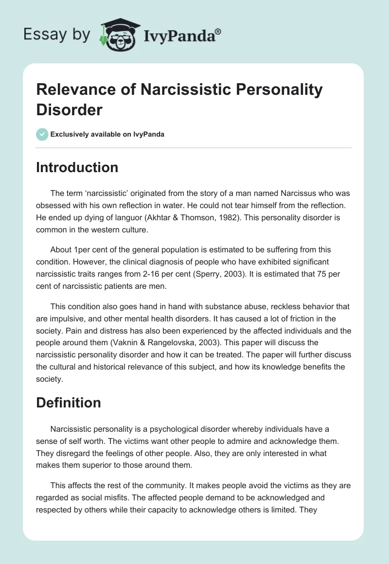 Relevance of Narcissistic Personality Disorder. Page 1