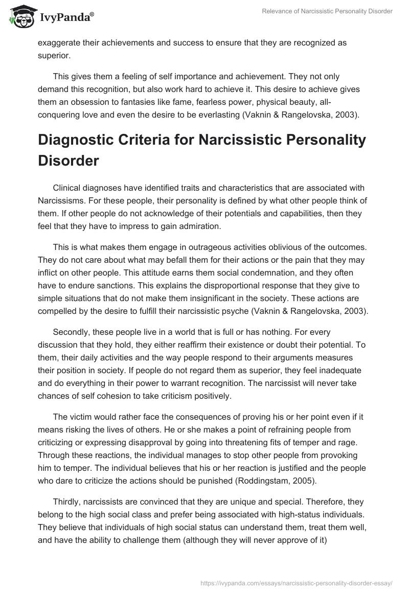 Relevance of Narcissistic Personality Disorder. Page 2