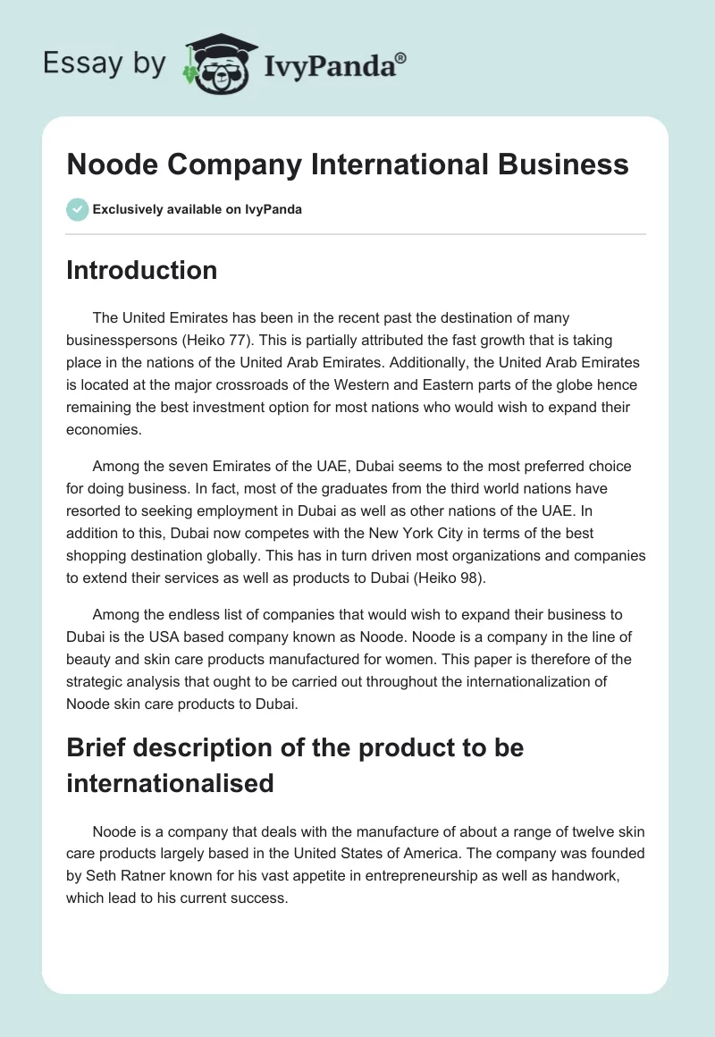 Noode Company International Business. Page 1