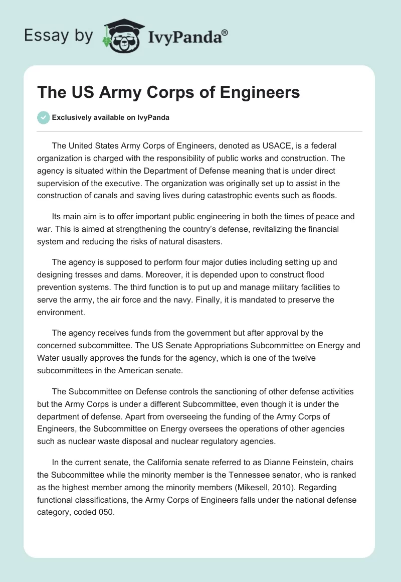 The US Army Corps of Engineers. Page 1