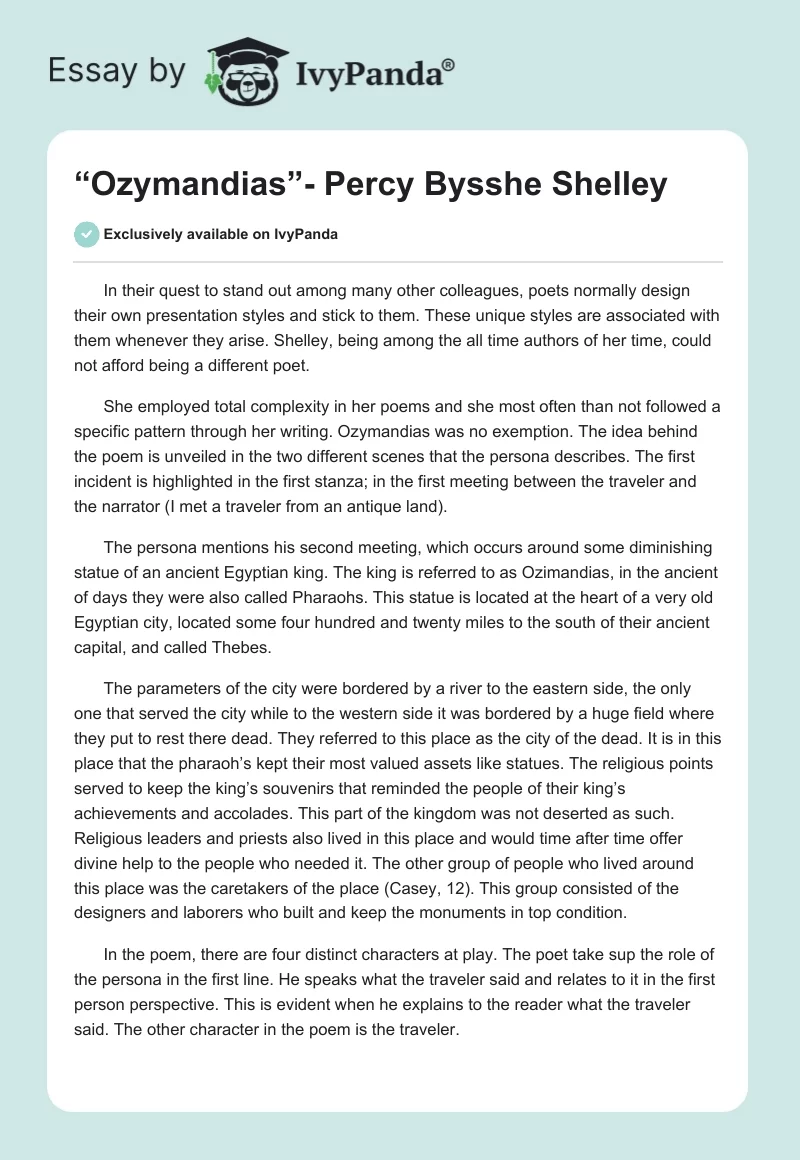 “Ozymandias”- Percy Bysshe Shelley. Page 1