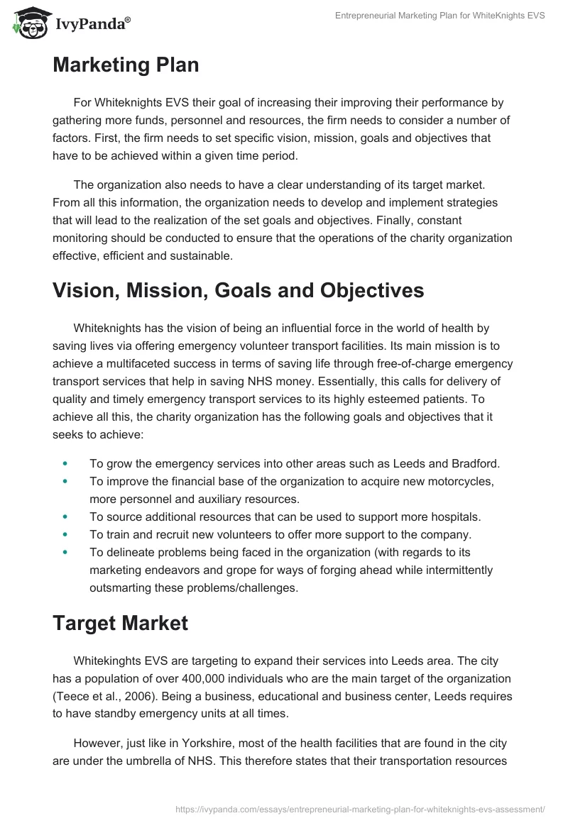 Entrepreneurial Marketing Plan for WhiteKnights EVS. Page 4