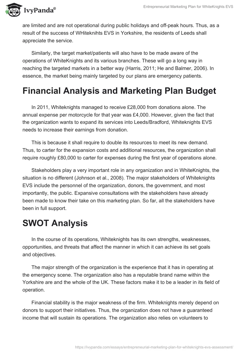 Entrepreneurial Marketing Plan for WhiteKnights EVS. Page 5
