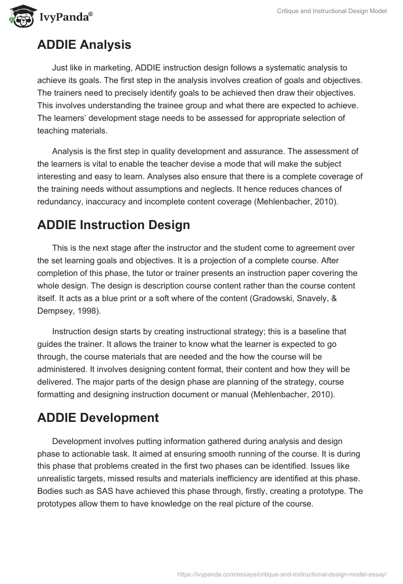 Critique and Instructional Design Model. Page 2