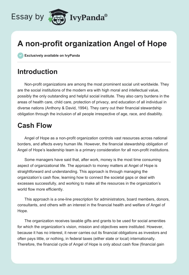 A non-profit organization Angel of Hope. Page 1