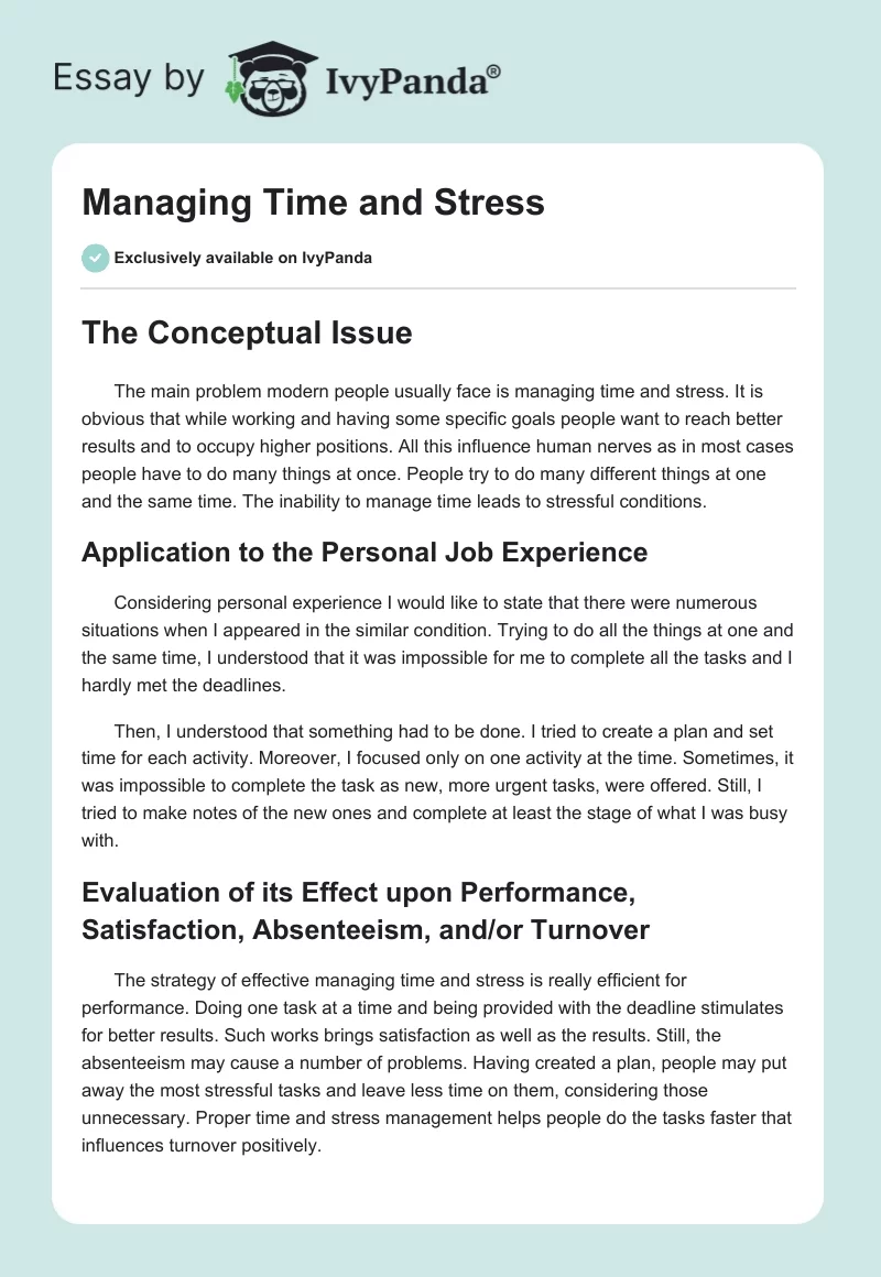 Managing Time and Stress. Page 1