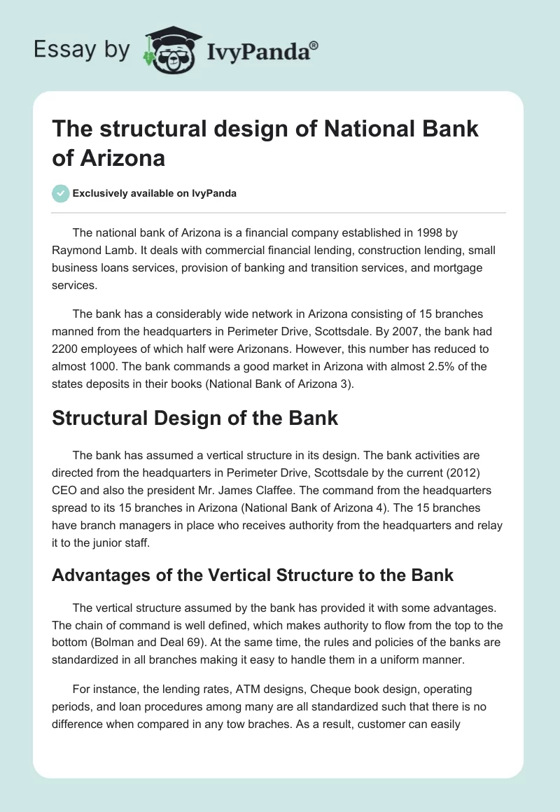 The structural design of National Bank of Arizona. Page 1