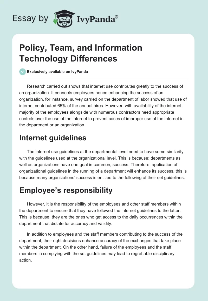 Policy, Team, and Information Technology Differences. Page 1